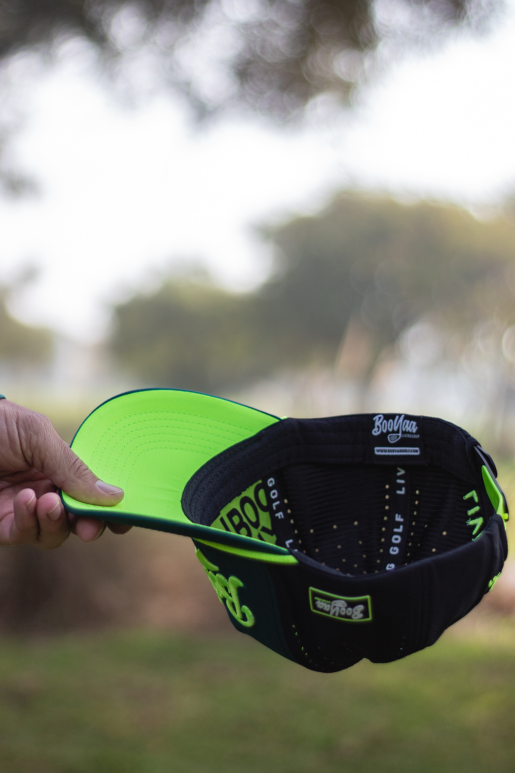 BooYaa Premium Golf Hat, Blitz Forest Green and Neon Lime Snapback Cap, Unisex