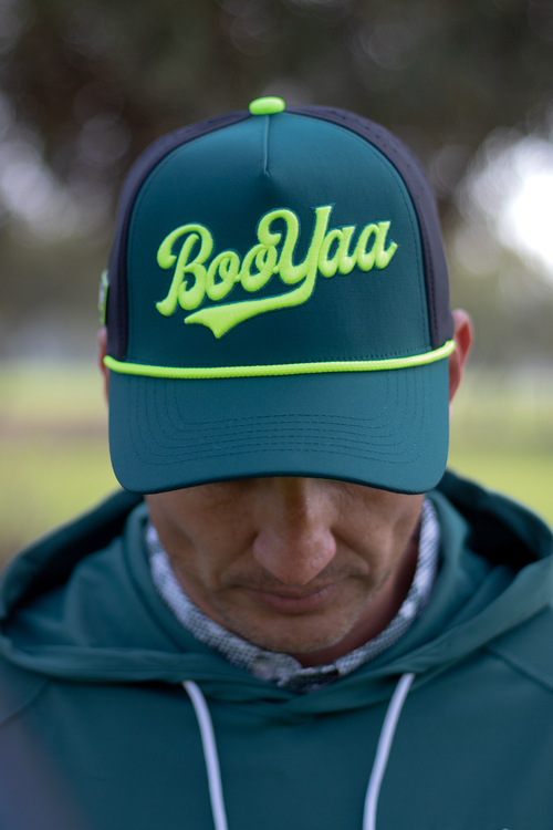 BooYaa Premium Golf Hat, Blitz Forest Green and Neon Lime Snapback Cap, Unisex