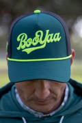 BooYaa Premium Golf Hat, Blitz Forest Green and Neon Lime Snapback Cap, Unisex