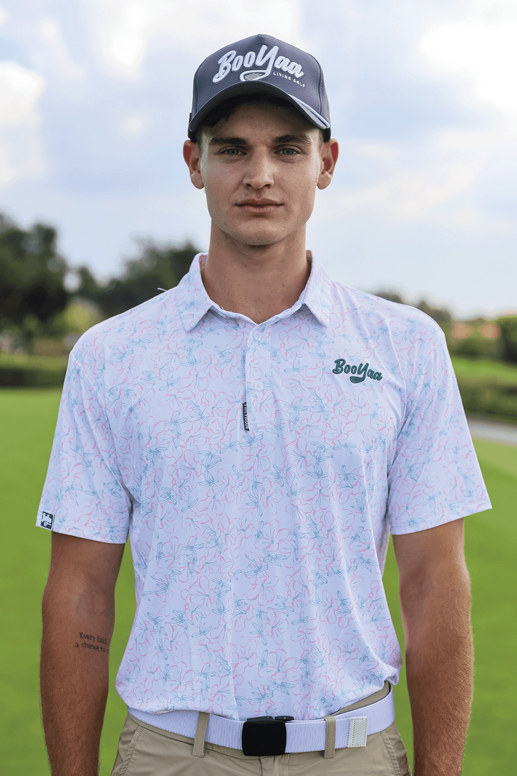 BooYaa Premium Golf Polo – Rosebay White Floral