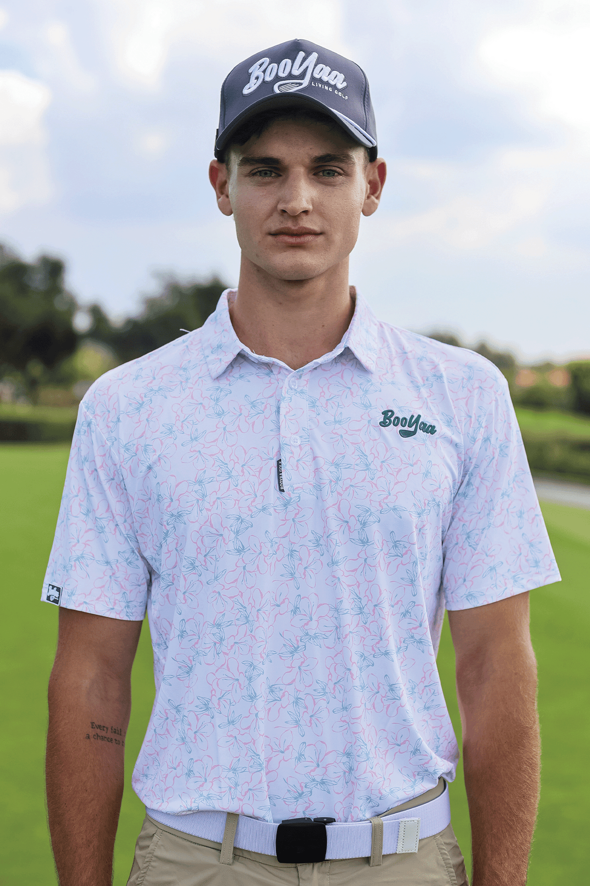 BooYaa Premium Golf Polo – Rosebay White Floral