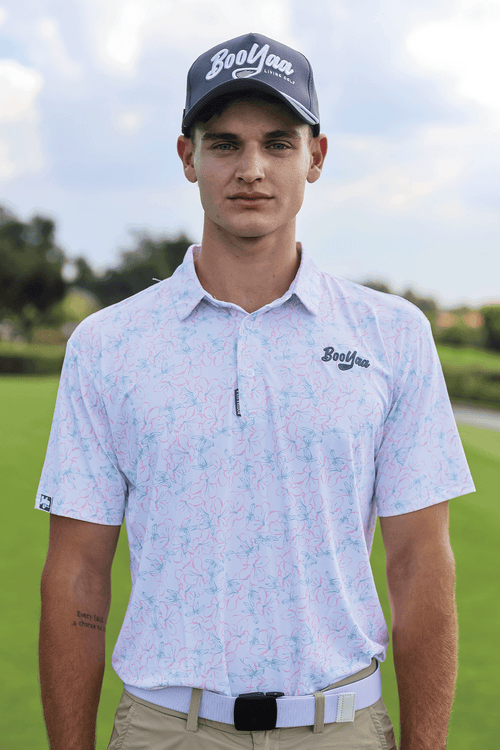 BooYaa Premium Golf Polo – Rosebay White Floral