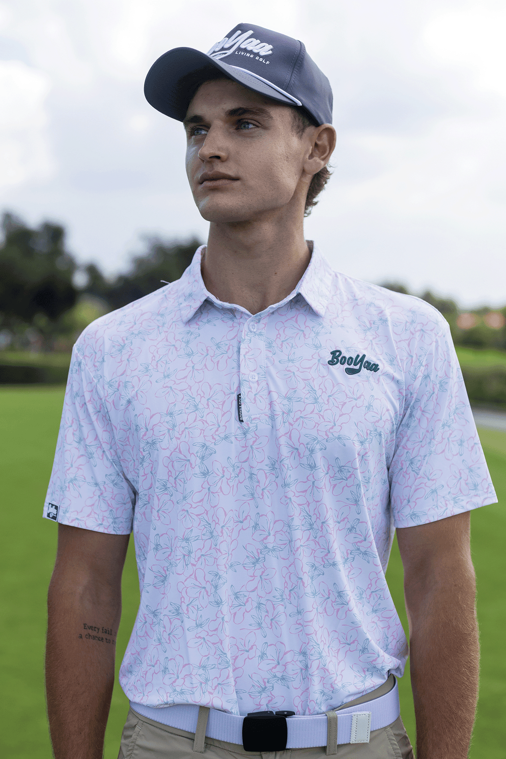 BooYaa Premium Golf Polo – Rosebay White Floral