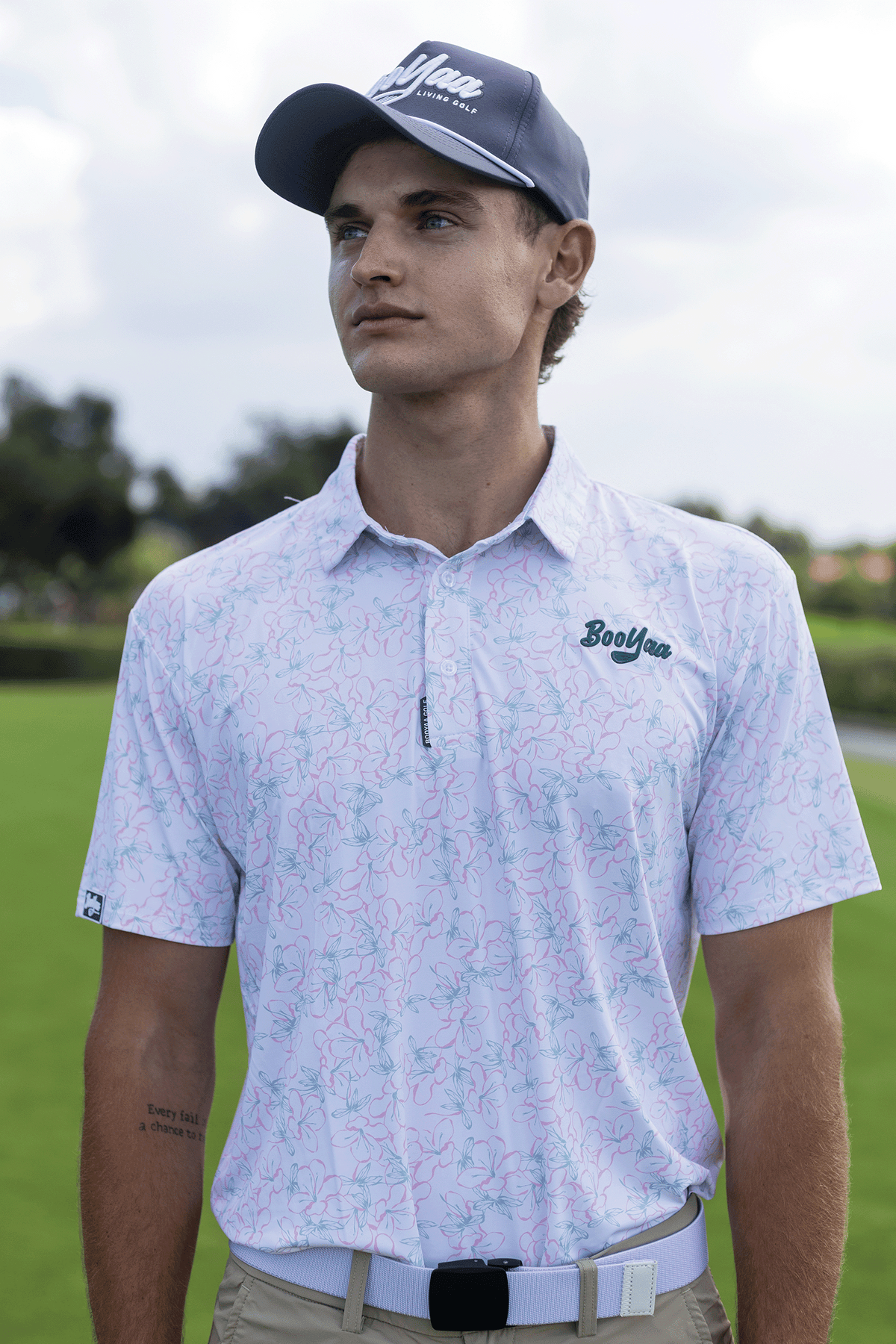 BooYaa Premium Golf Polo – Rosebay White Floral