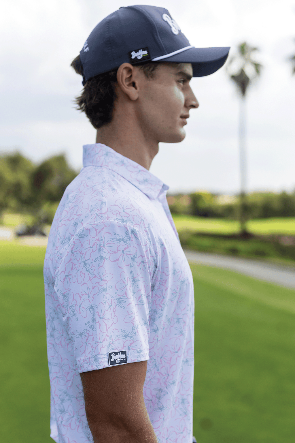 BooYaa Premium Golf Polo – Rosebay White Floral