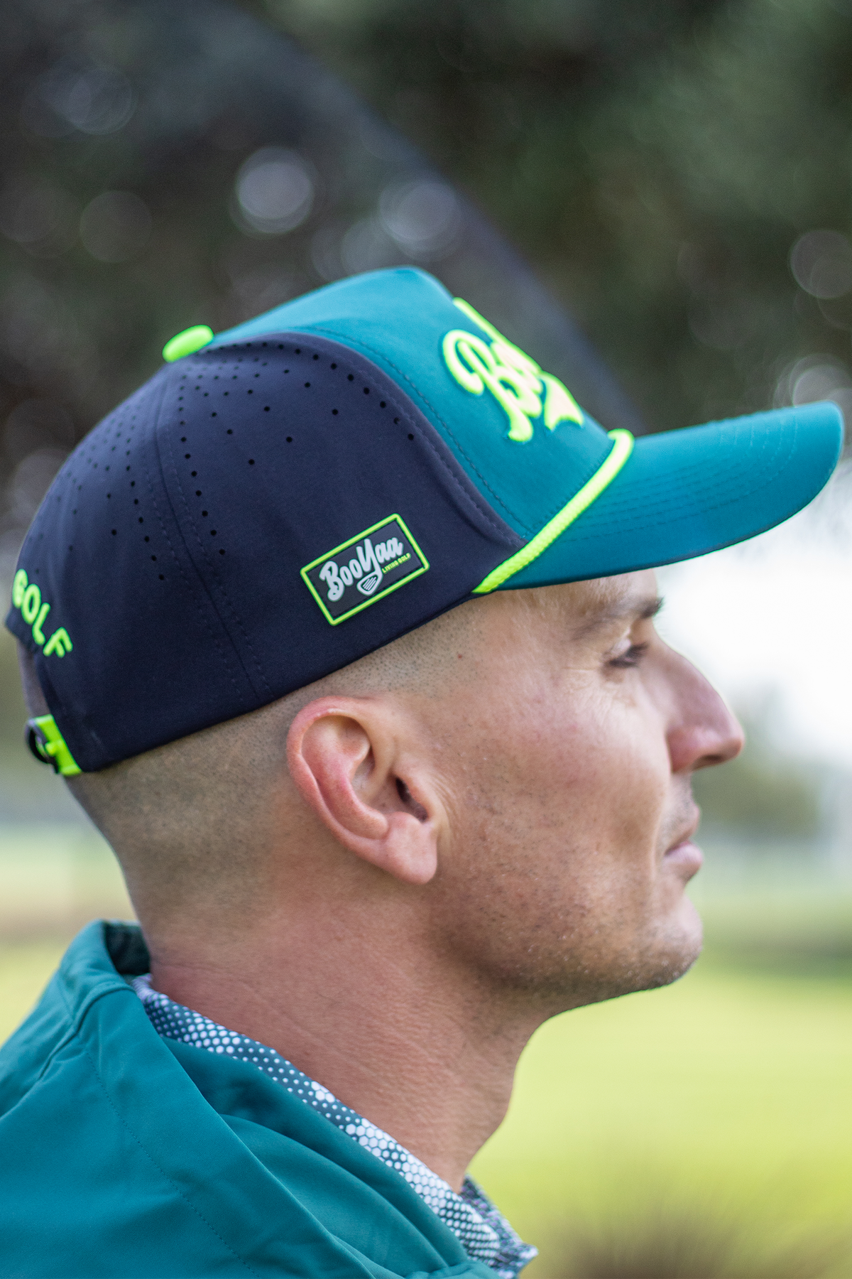 BooYaa Premium Golf Hat, Blitz Forest Green and Neon Lime Snapback Cap, Unisex