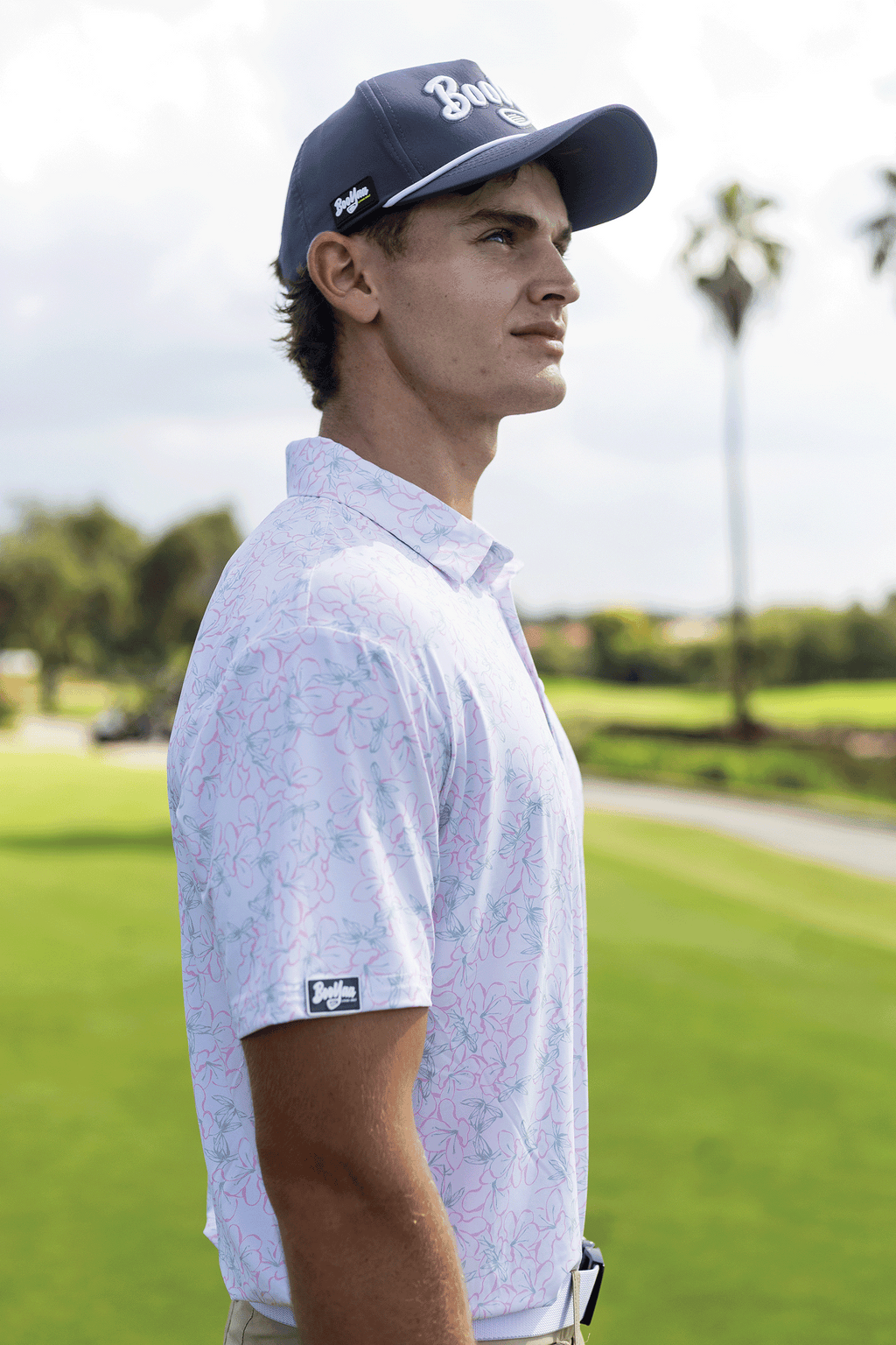 BooYaa Premium Golf Polo – Rosebay White Floral