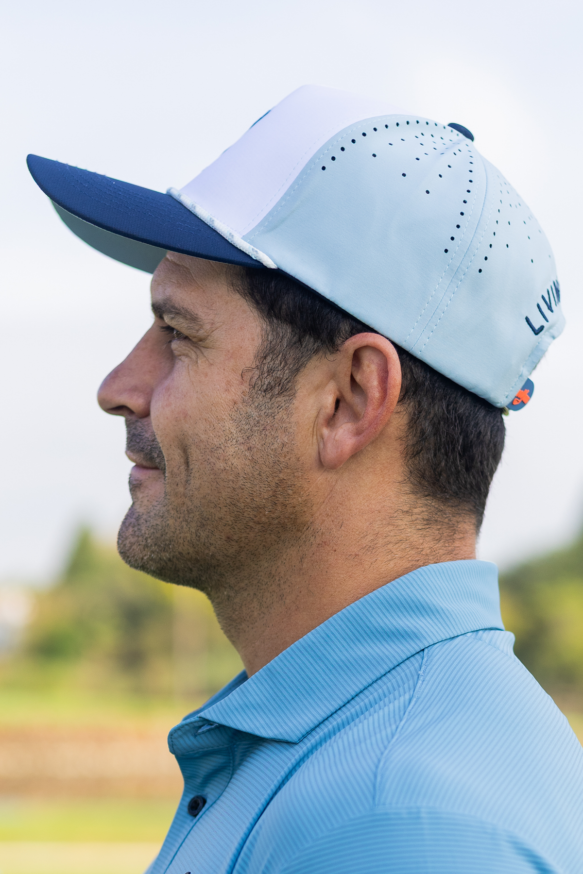 BooYaa Premium Golf Hat, Tee Off White and Navy Snapback Cap, Laser-Cut Vents, Unisex