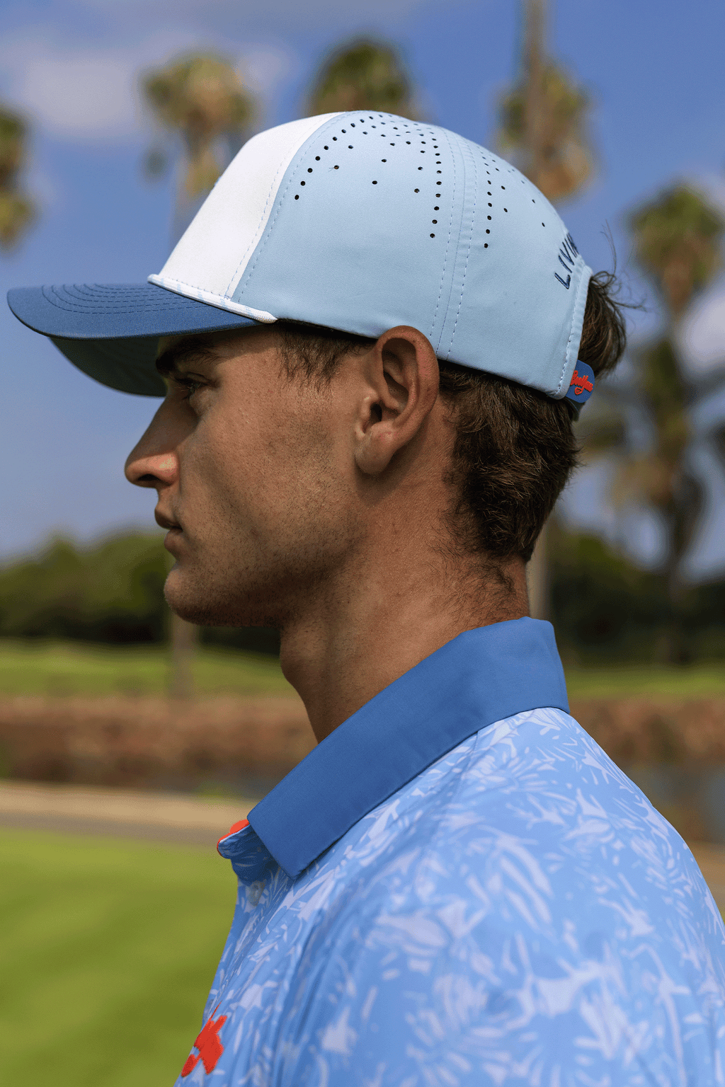 BooYaa Premium Golf Hat, Tee Off White and Navy Snapback Cap, Laser-Cut Vents, Unisex