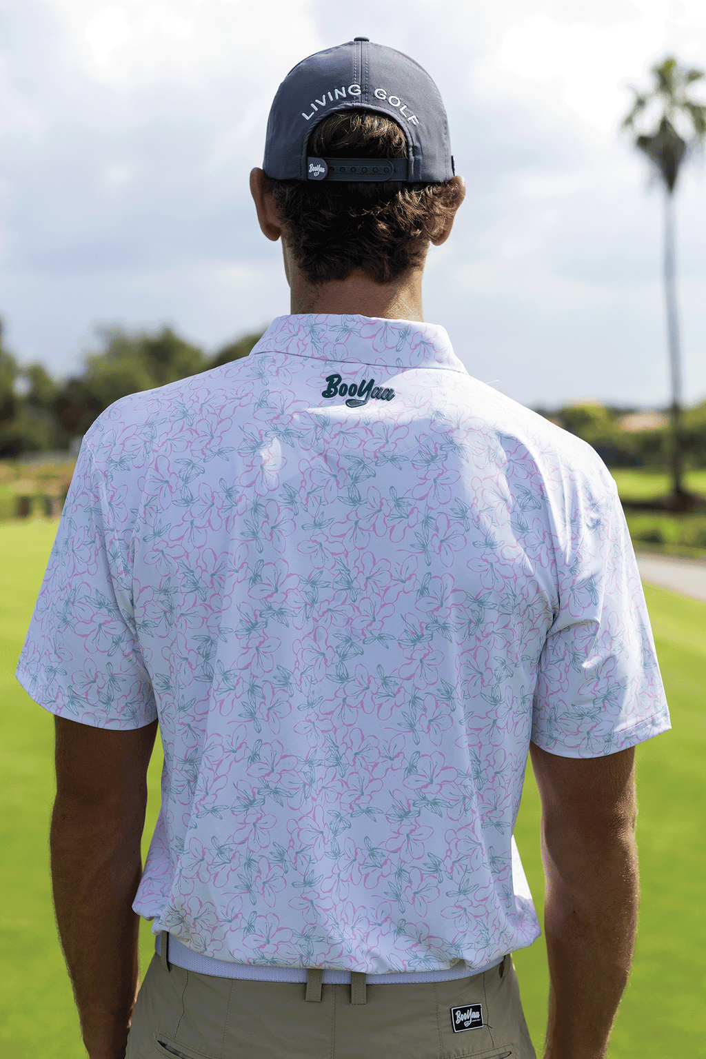 BooYaa Premium Golf Polo – Rosebay White Floral