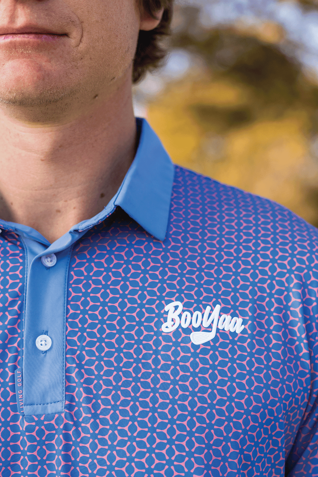 BooYaa Premium Golf Polo – Pink & Blue Geometric
