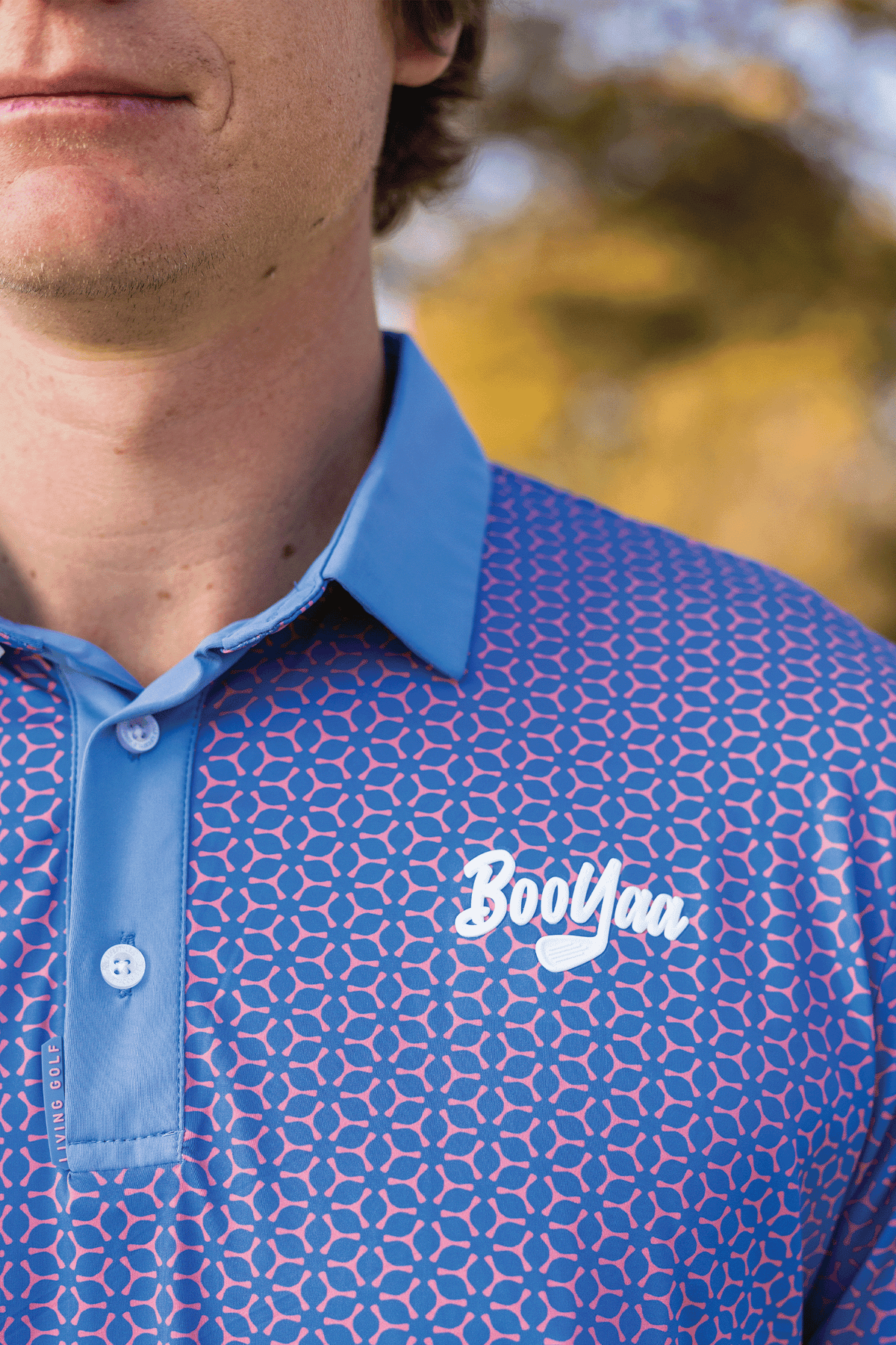 BooYaa Premium Golf Polo – Pink & Blue Geometric