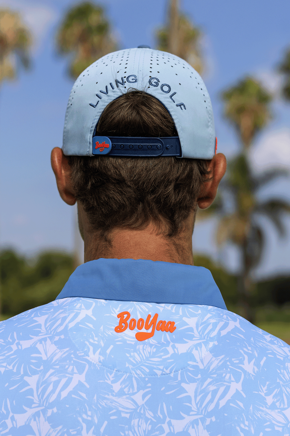 BooYaa Premium Golf Hat, Tee Off White and Navy Snapback Cap, Laser-Cut Vents, Unisex