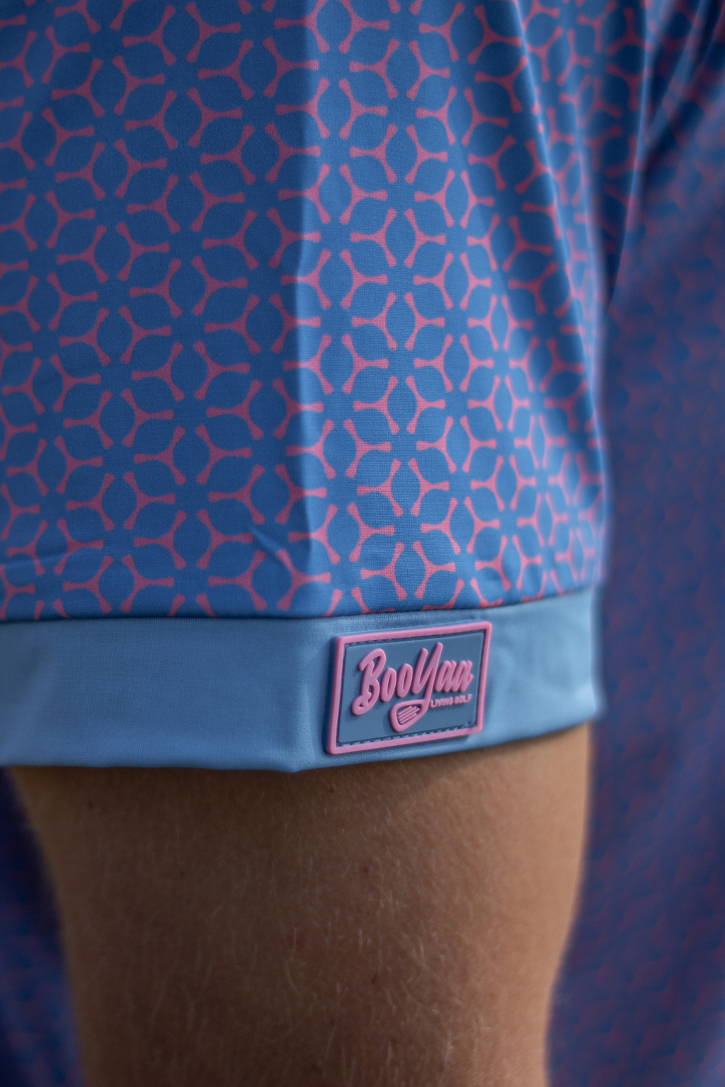 BooYaa Premium Golf Polo – Pink & Blue Geometric