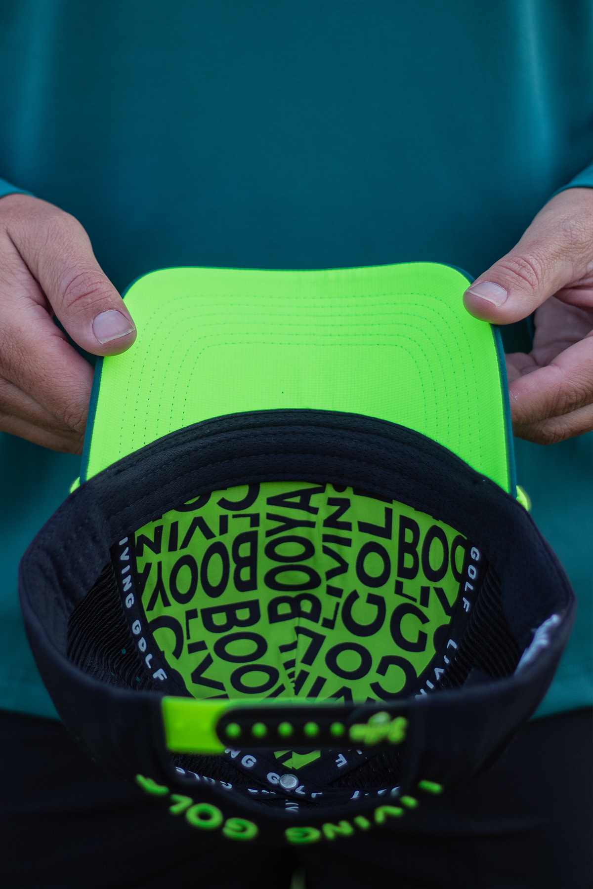 BooYaa Premium Golf Hat, Blitz Forest Green and Neon Lime Snapback Cap, Unisex