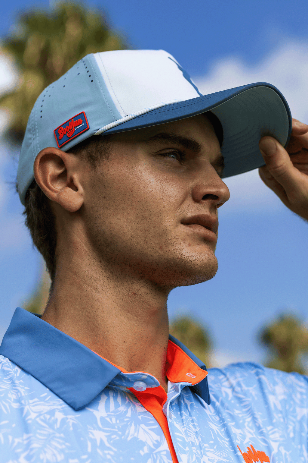 BooYaa Premium Golf Hat, Tee Off White and Navy Snapback Cap, Laser-Cut Vents, Unisex