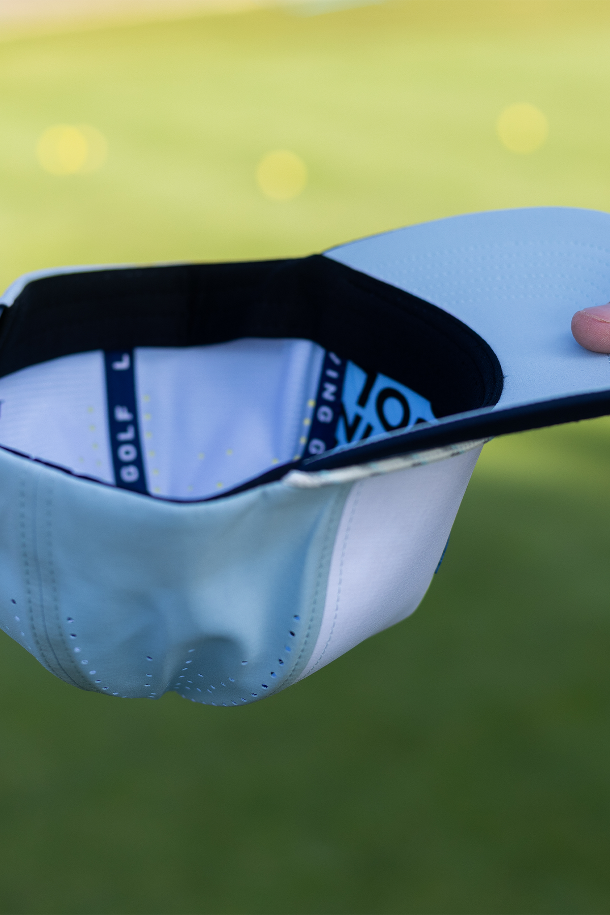 BooYaa Premium Golf Hat, Tee Off White and Navy Snapback Cap, Laser-Cut Vents, Unisex