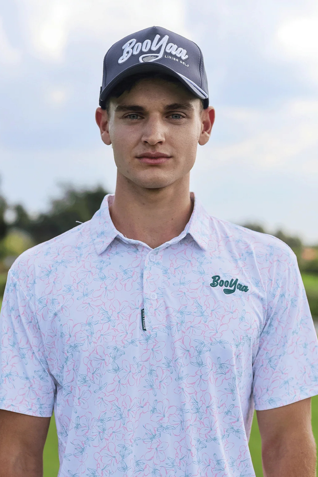 BooYaa Premium Golf Polo – Rosebay White Floral