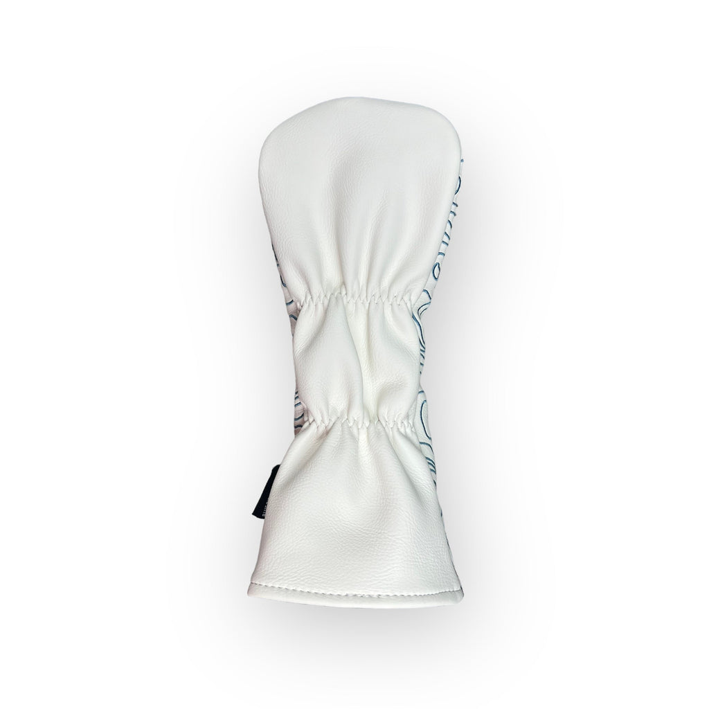 Topographic Leather Headcover – White & Carolina Blue