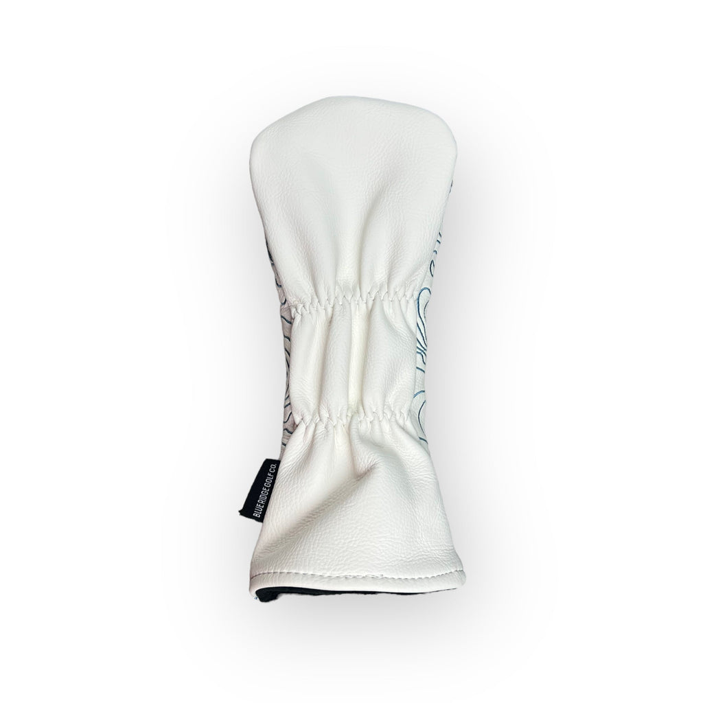 Topographic Leather Headcover – White & Carolina Blue