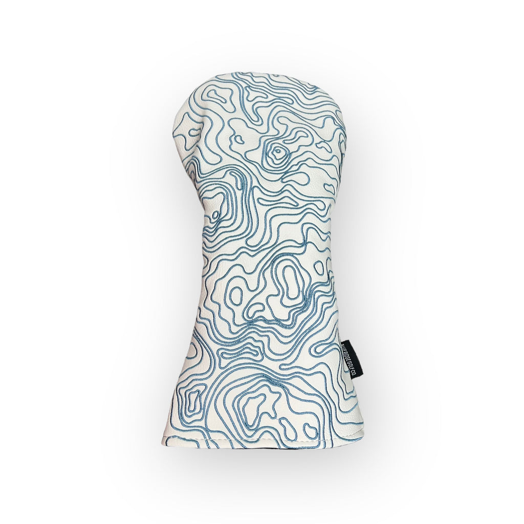 Topographic Leather Headcover – White & Carolina Blue