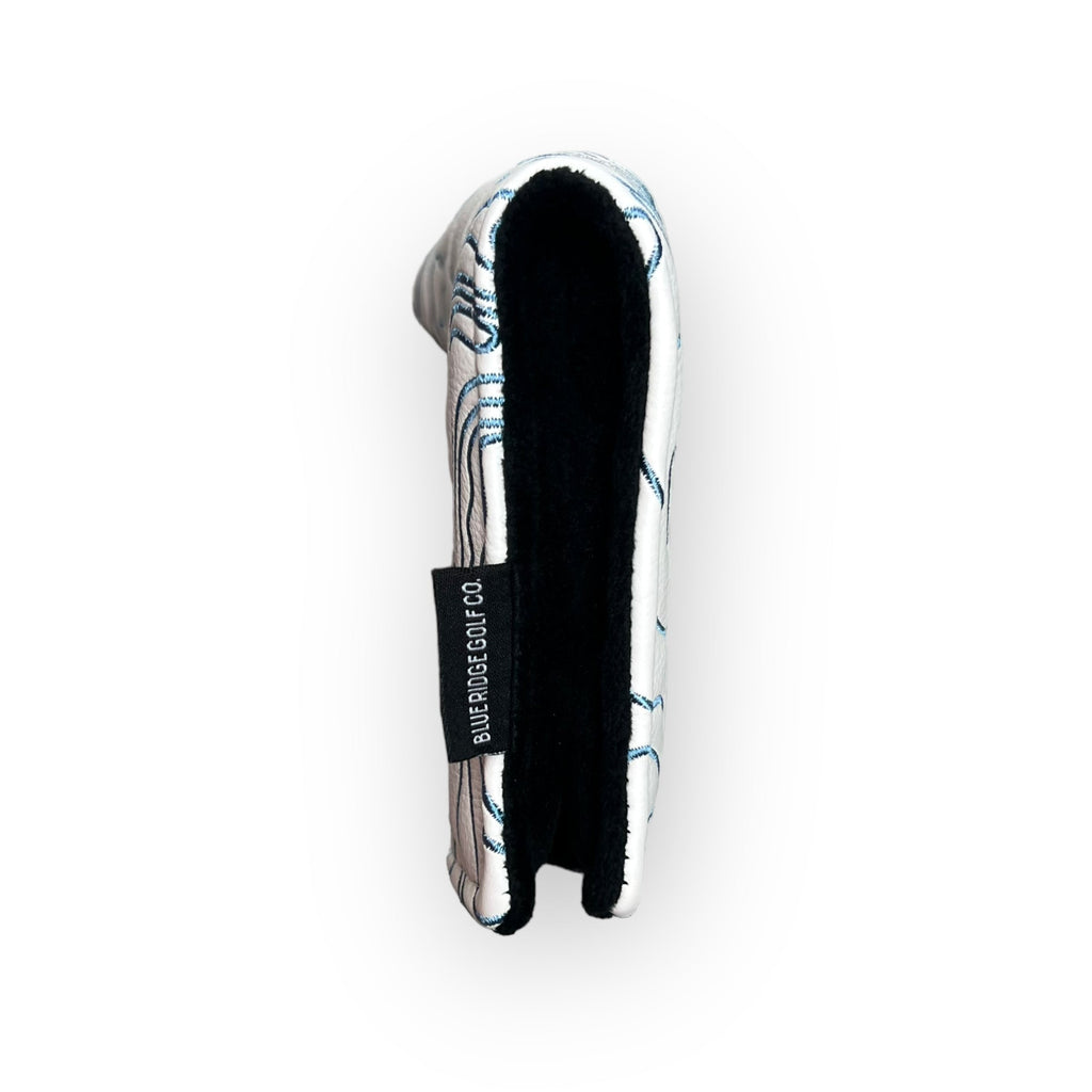 Topographic Leather Headcover – White & Carolina Blue