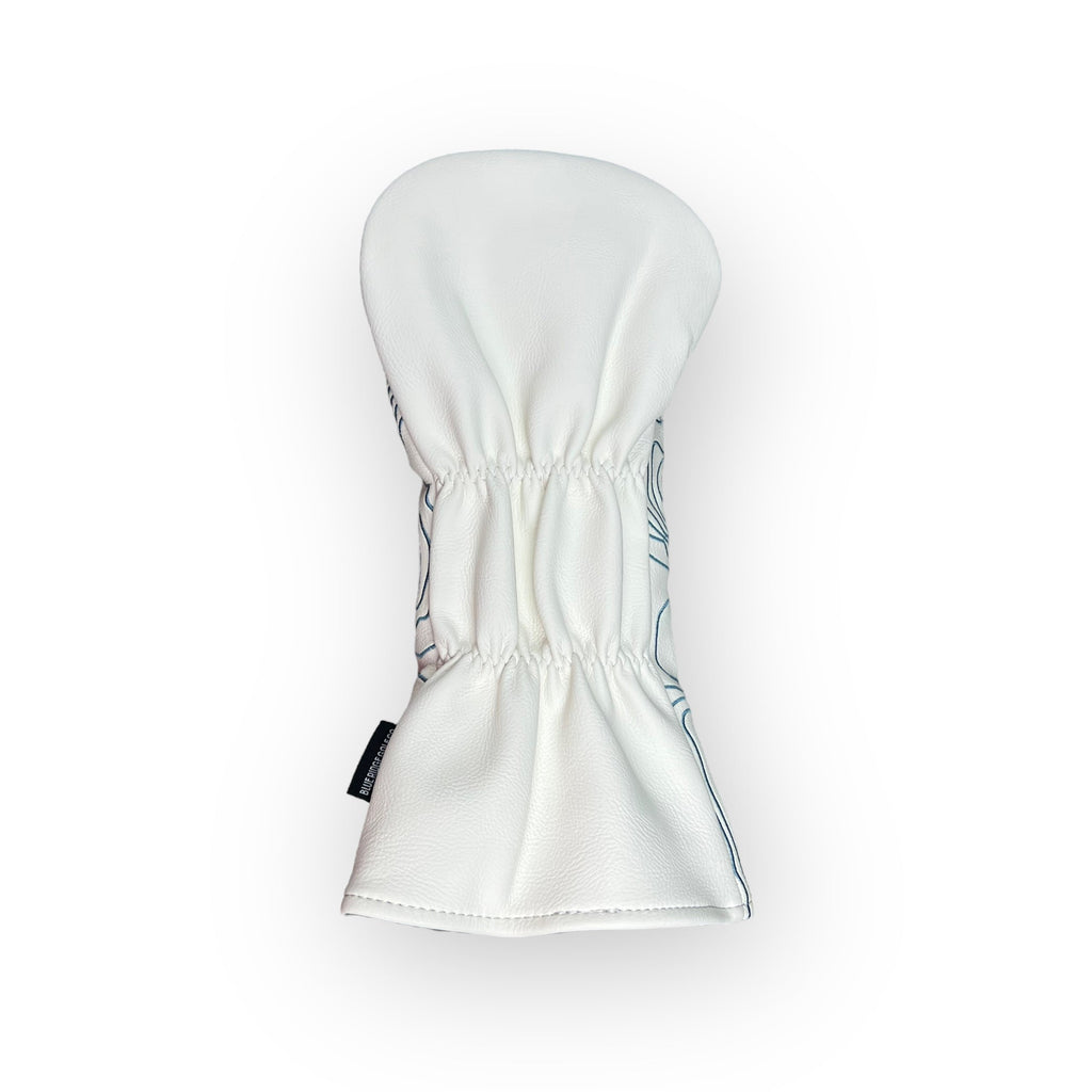 Topographic Leather Headcover – White & Carolina Blue