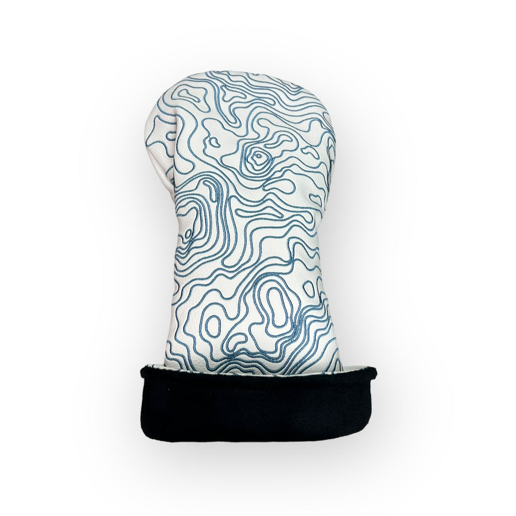 Topographic Leather Headcover – White & Carolina Blue