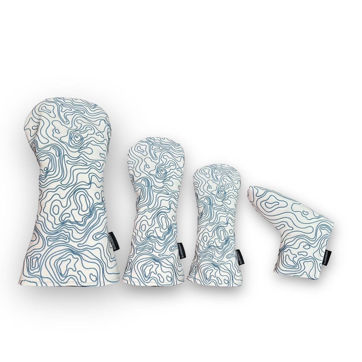 Topographic Leather Headcover – White & Carolina Blue