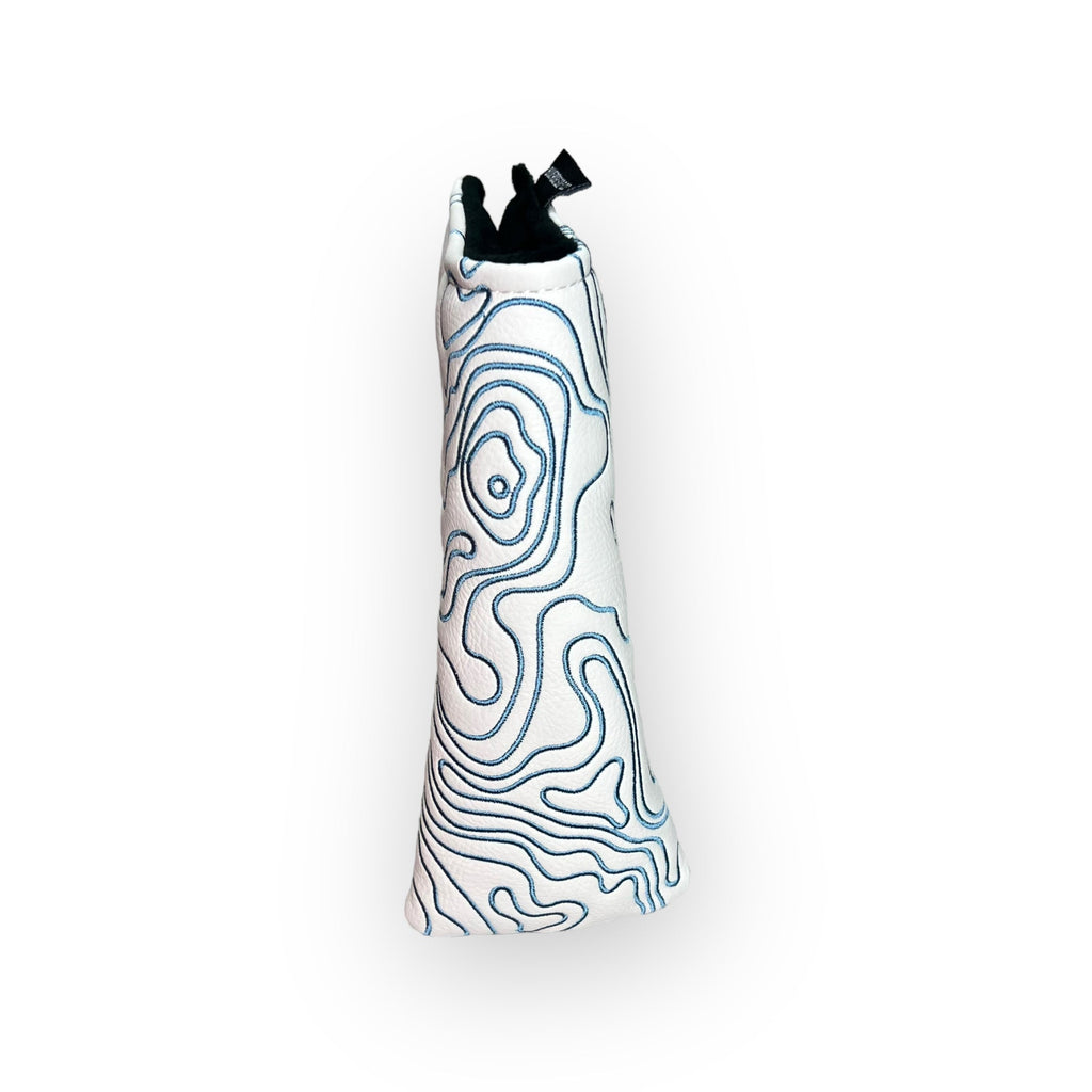 Topographic Leather Headcover – White & Carolina Blue
