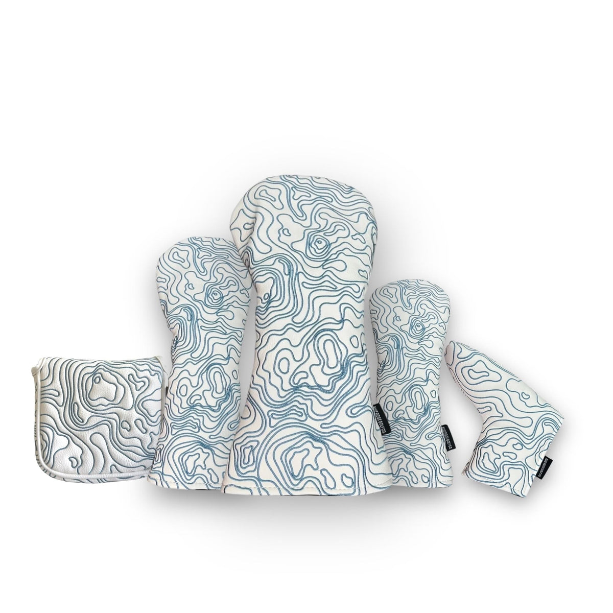 Topographic Leather Headcover – White & Carolina Blue