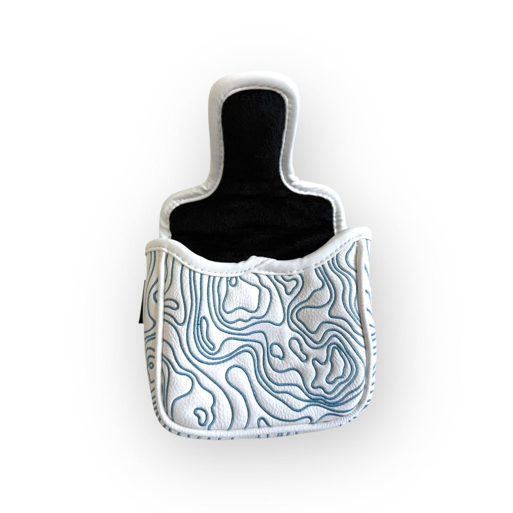 Topographic Leather Headcover – White & Carolina Blue