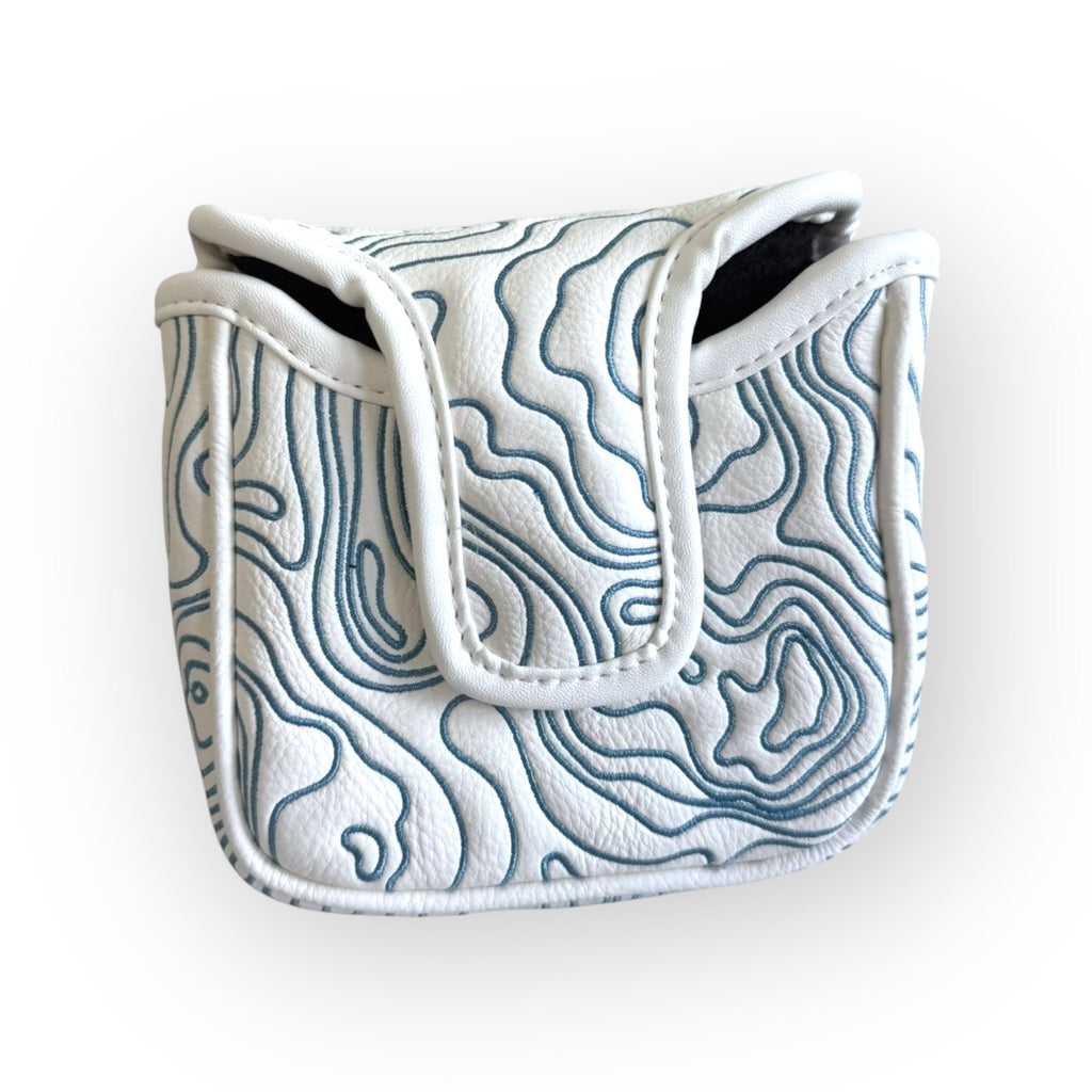 Topographic Leather Headcover – White & Carolina Blue