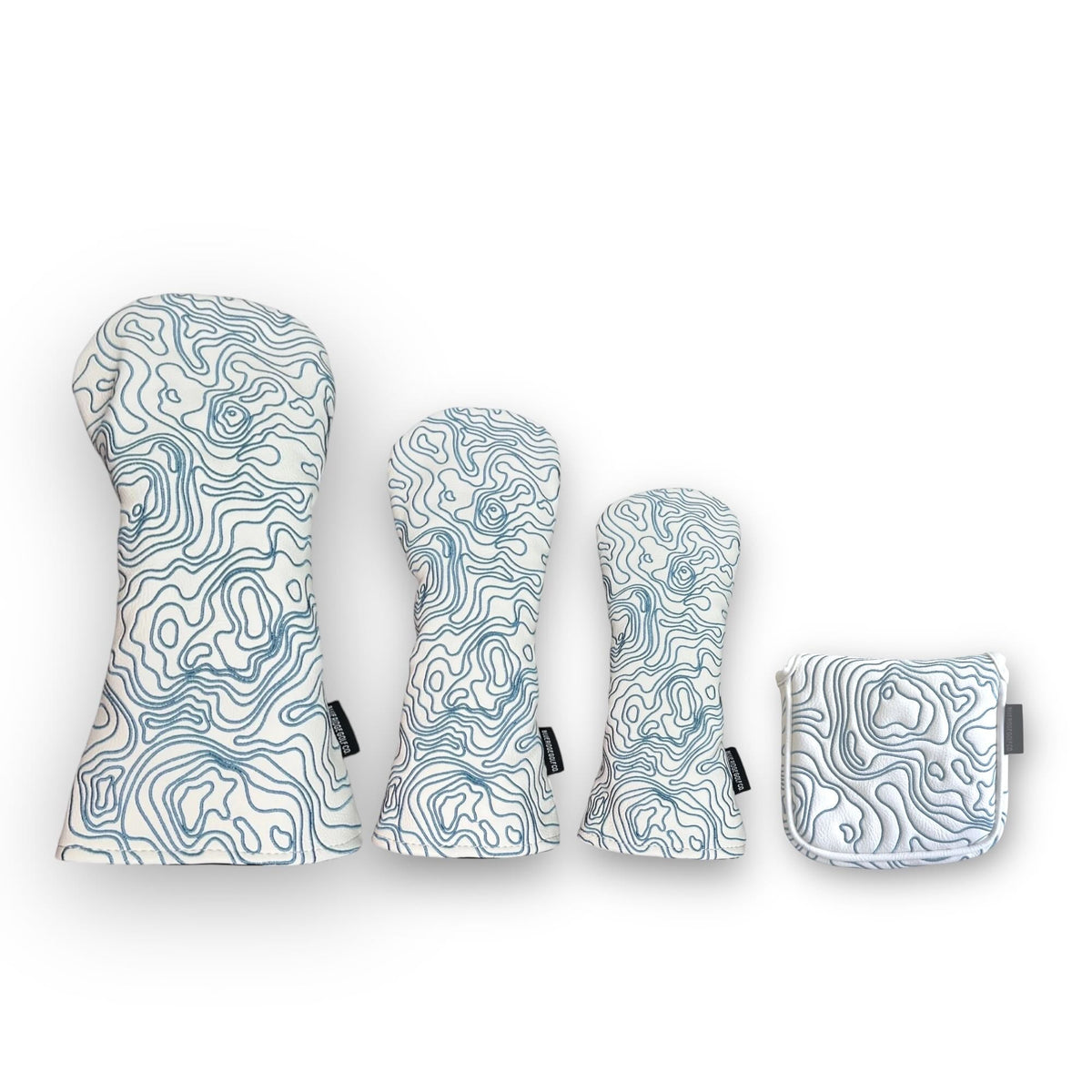 Topographic Leather Headcover – White & Carolina Blue