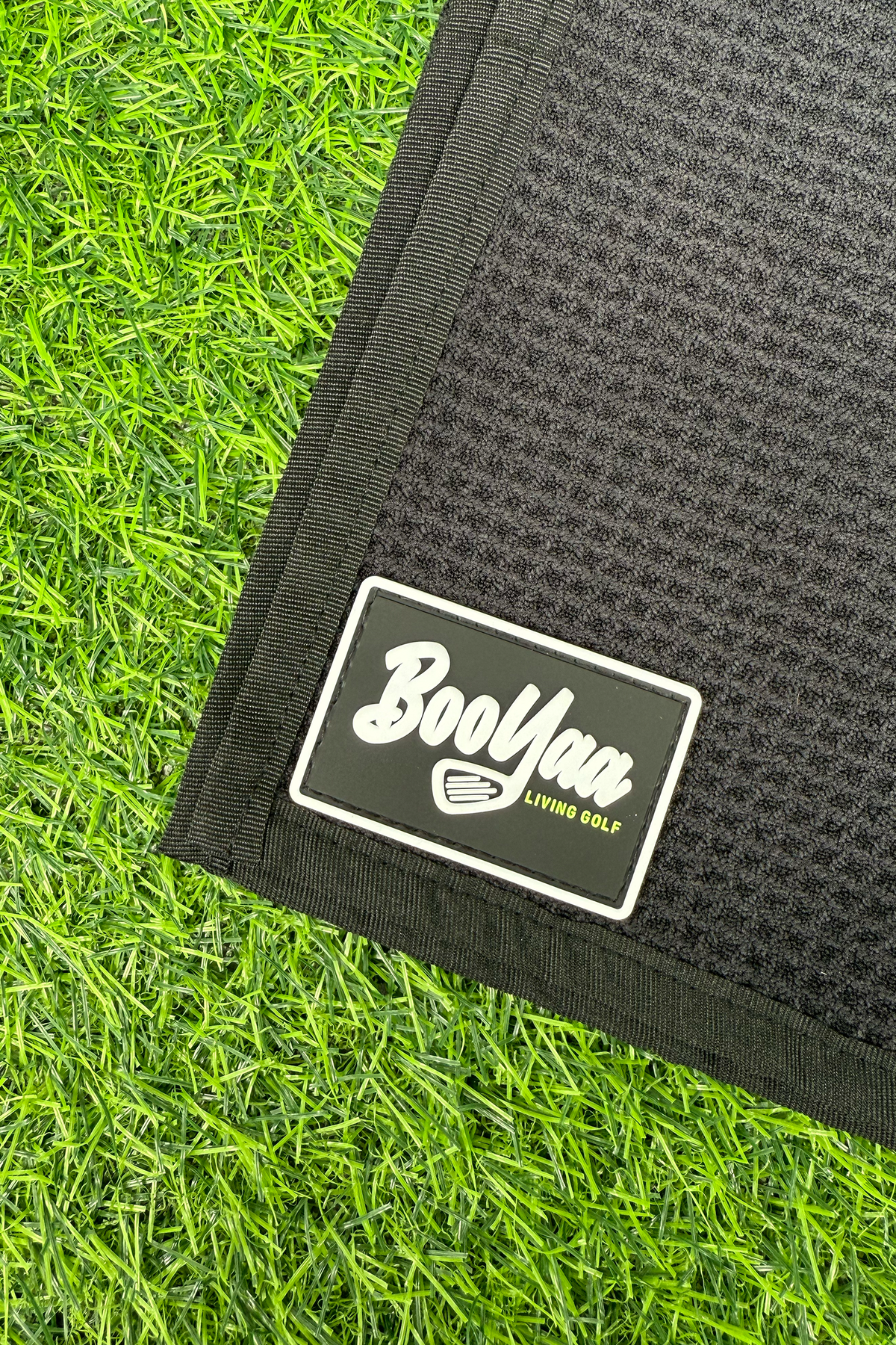 BooYaa Golf Towel, Black Waffle Weave, 39 x 12 in, with Metal Bag Clip